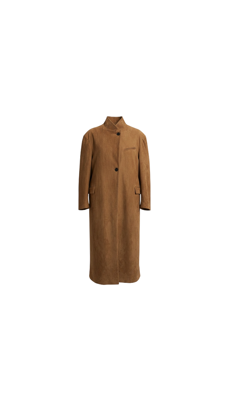 Suede Coat with High Neck Collar