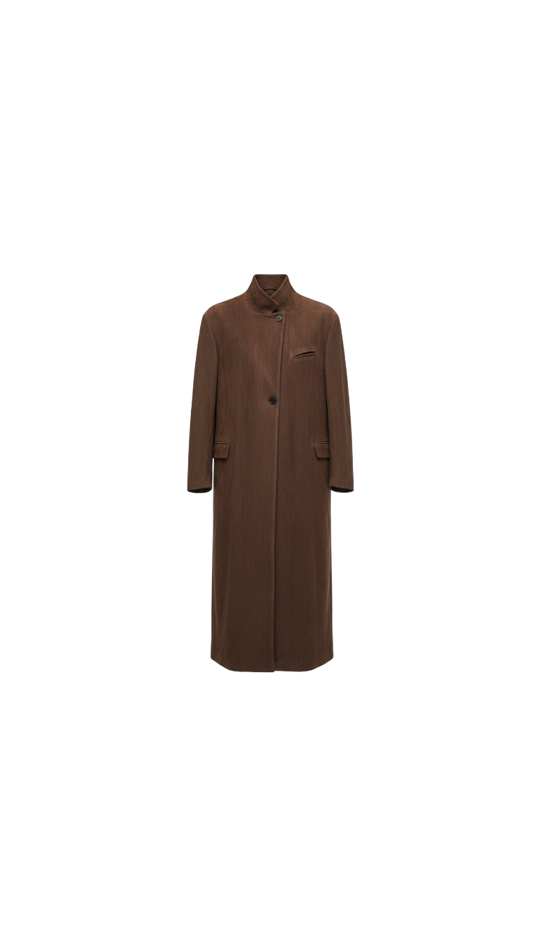 Suede Coat with High Neck Collar